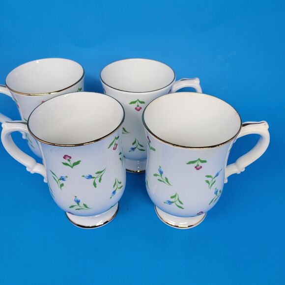 Royal Victoria Fine Bone China Set Of 4 Floral 4 1/2"H X 3"W Tall Footed Cups - Picture 2 of 9